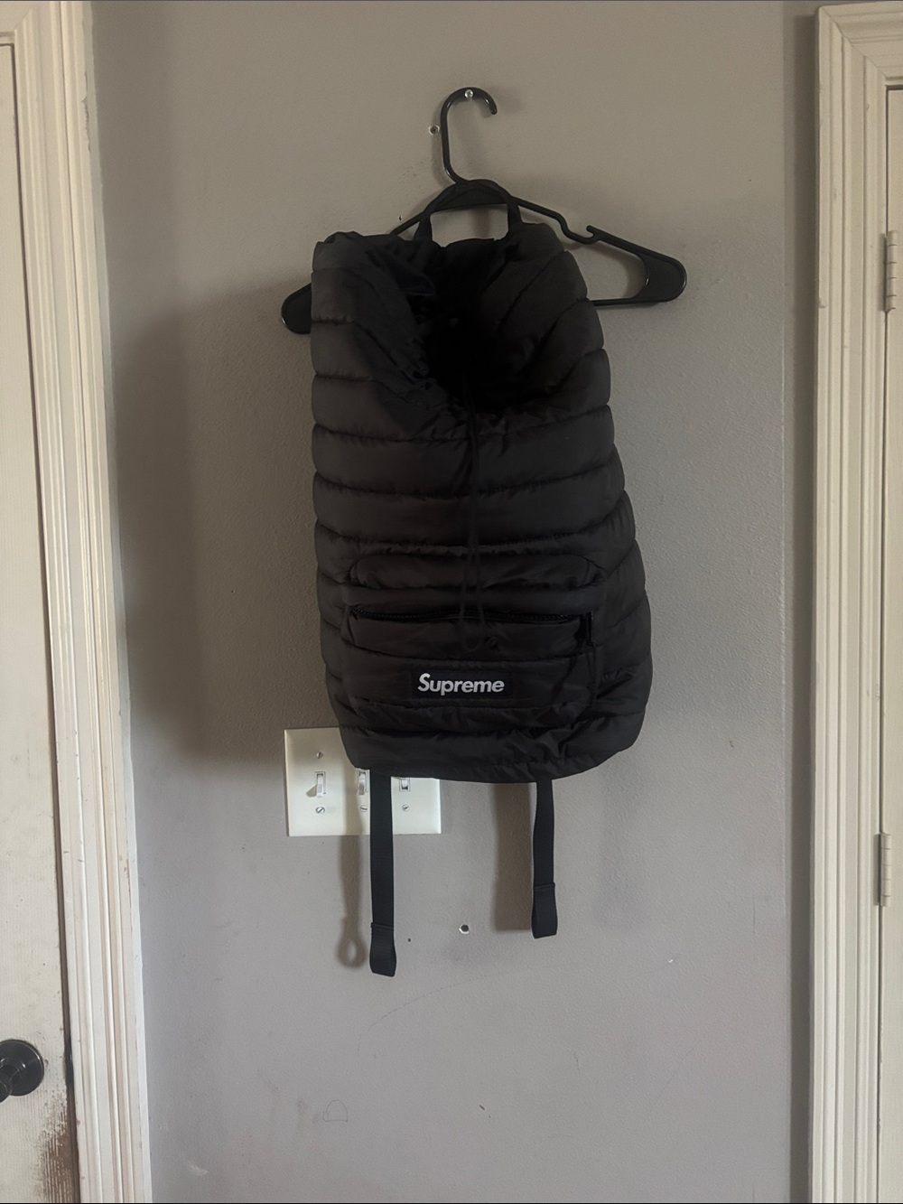 Supreme Black Quilted Puffer Backpack